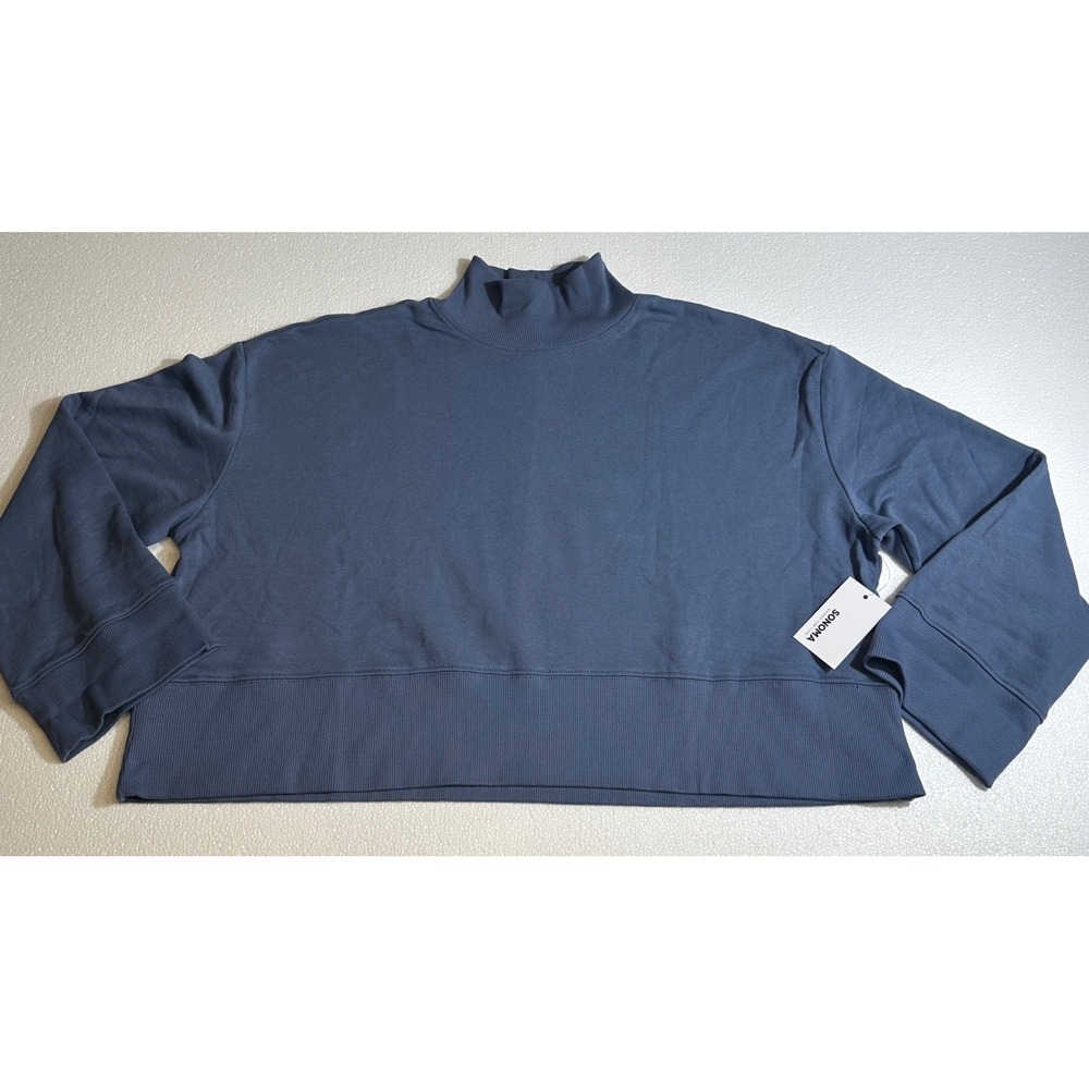 SONOMA Goods for Life Women's‎ Mock Neck Bell Sleeve Crop Sweatshirt Blue XL